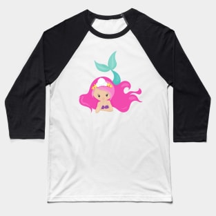 Cute Mermaid, Pink Hair, Little Mermaid, Starfish Baseball T-Shirt